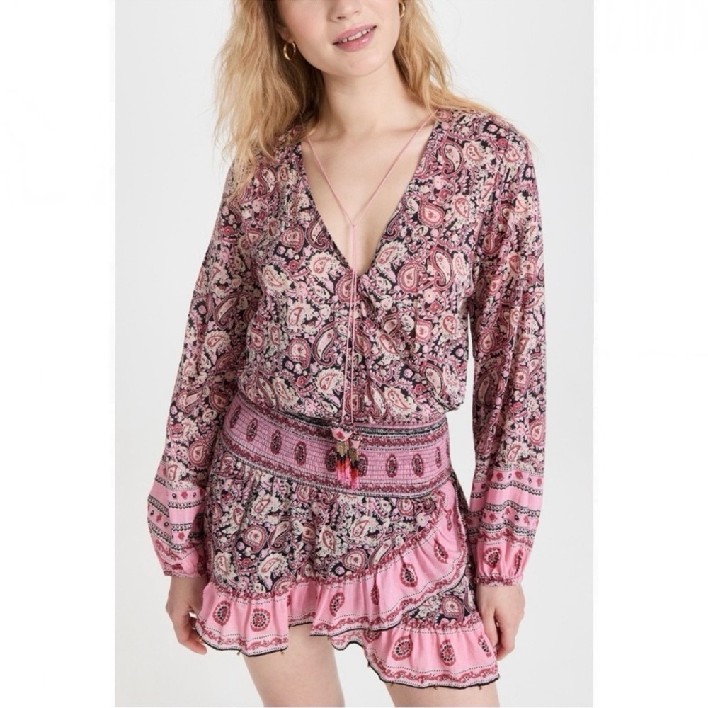 Bell Silk Cotton Voile Black/Pink Paisley Smocked
Waist Evelyn Mini Dress Med